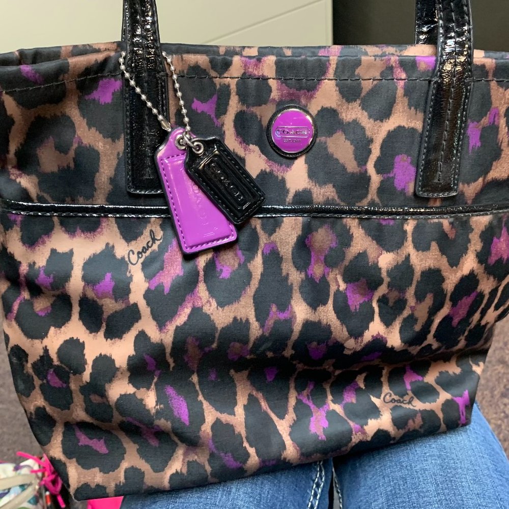 Brown and Purple Leopard Authentic Coach Purse